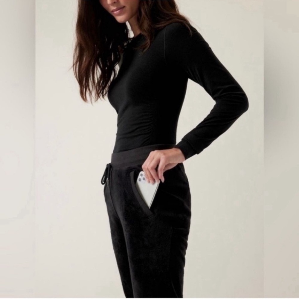 Athleta Double Cozy Karma Recover Pant Jogger Fleece Black Cozy Gym Active Mediu - Picture 3 of 14